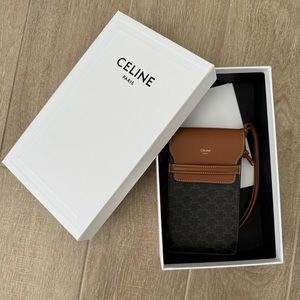 Celine Phone pouch with flap in Triomphe canvas and lambskin